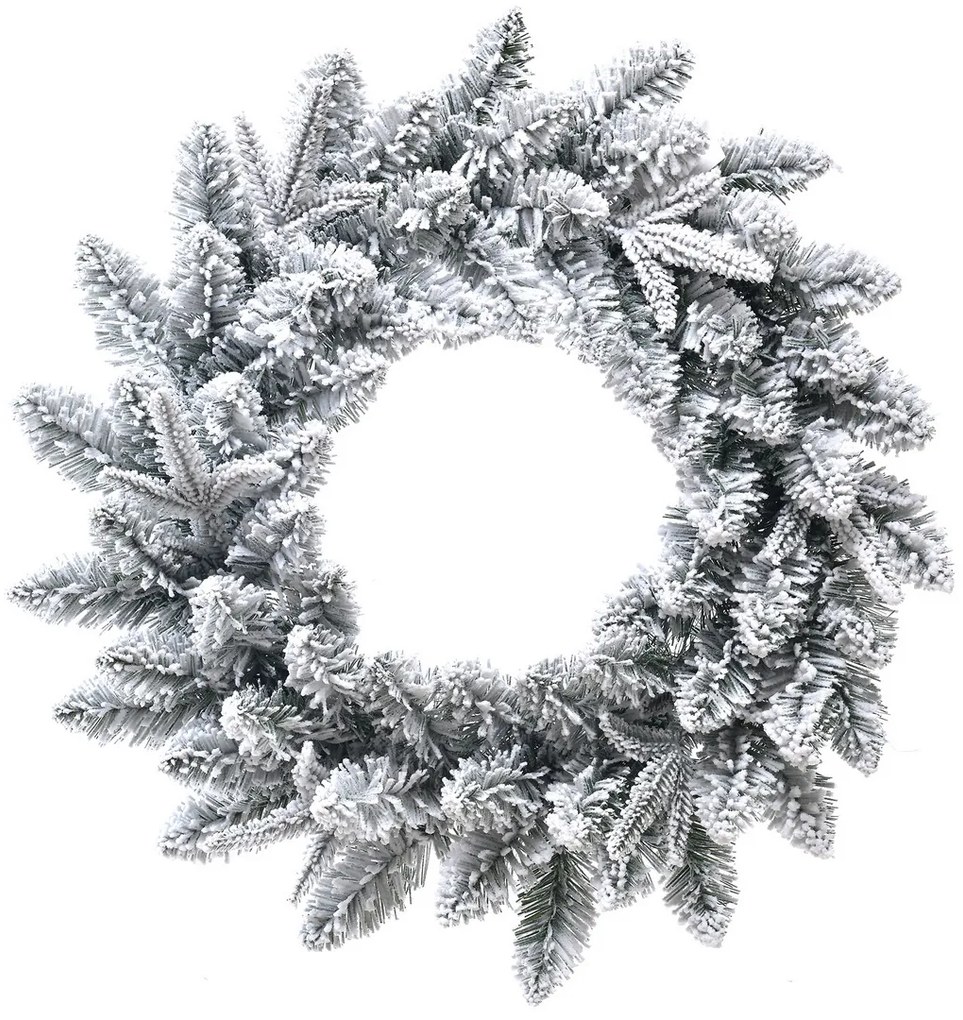 Świąteczny wieniec z gałązek sosny pokryty śniegiem, średnica 50 cm