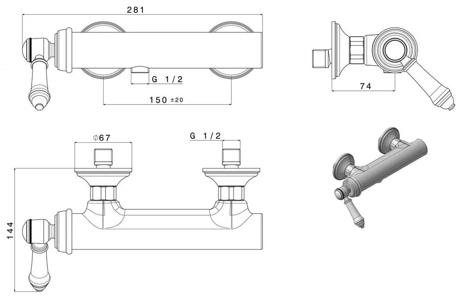 Bateria prysznicowa ścienna w kolorze brązu (1 otwór) Vienna – Sapho