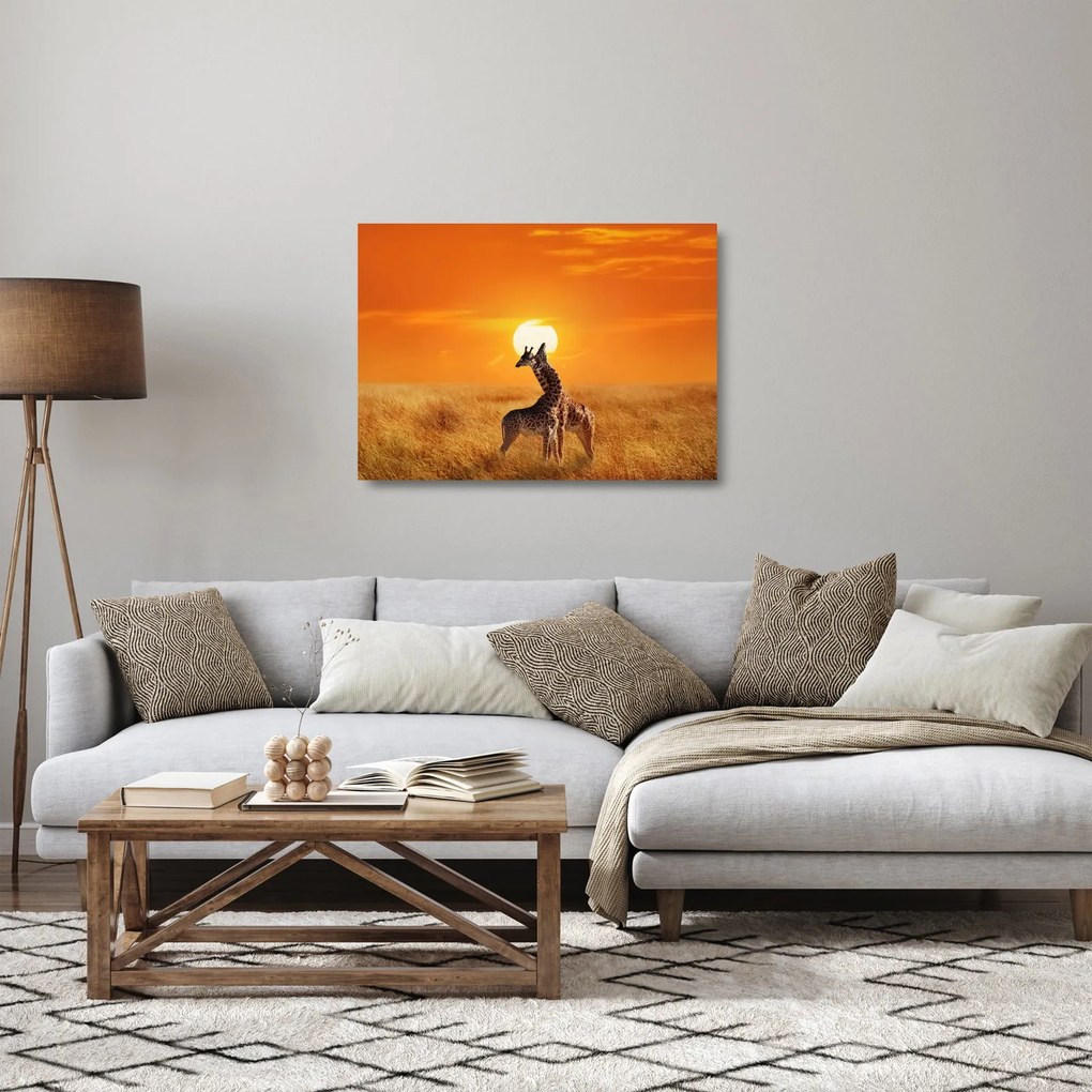 Obraz na szkle - Żyrafy w Parku Narodowym Serengeti (70x50 cm)