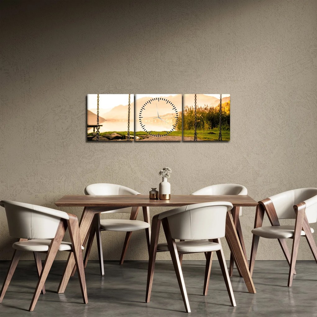 Obraz huśtawki w przyrodzie (z zegarem) (90x30 cm)