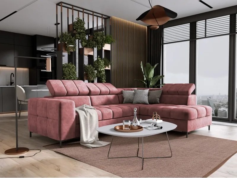 Narożnik PABLOS układ L strona Prawa w tkaninie CLOUD 63 regulowane zagłówki z funkcją spania