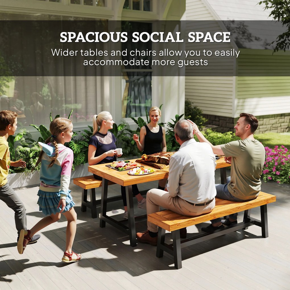 Outsunny 3-elementowy zestaw mebli jadalnianych z drewna dla 4 osób Stół i 2 ławki Teak