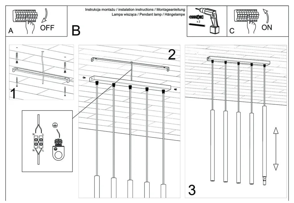 Czarna lampa wisząca Sollux Fideus, dł. 45 cm