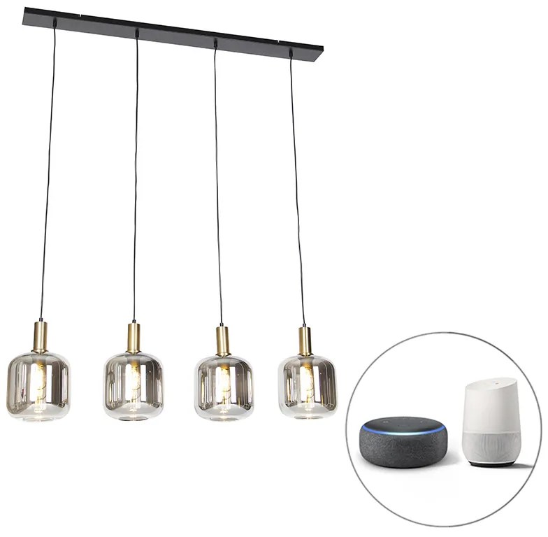 Inteligentna lampa wisząca czarna z przydymionym szkłem 4-światłowa w tym Wifi A60 - ZuzannaDesignerski Oswietlenie wewnetrzne