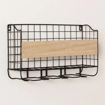 Wieszak Ścienny Na 4 Butelki Z Uchwytem Na Kieliszki Parker Czarna - Sklum