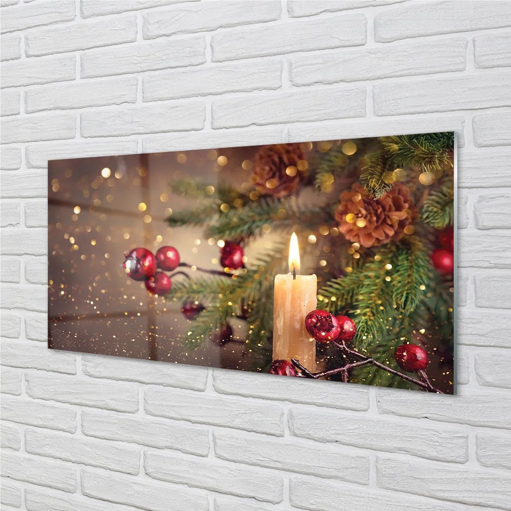 Panel szklany do Kuchni Świeca wśród Szyszek i Gałązek