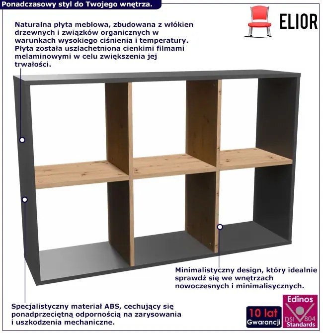 Nowoczesny regał do salonu antracyt + dąb artisan - Atela 4x