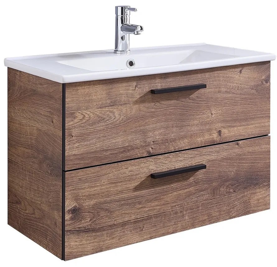Brązowa szafka pod umywalkę bez baterii w dekorze dębu 71x51 cm Set 374 – Pelipal