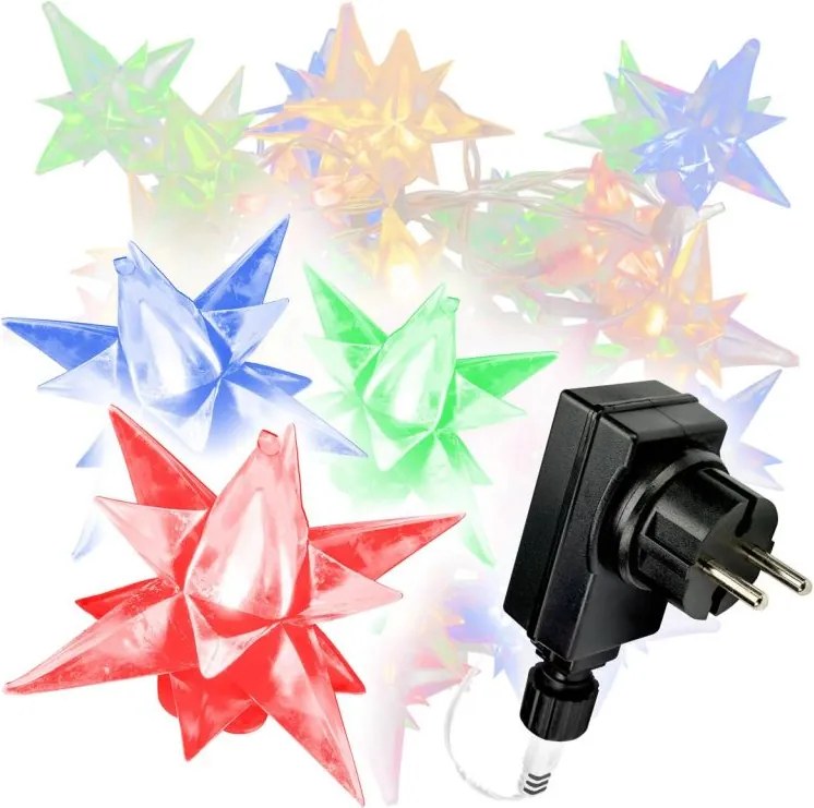 Świąteczne LED lampki - kolorowe gwiazdki, 40 LED