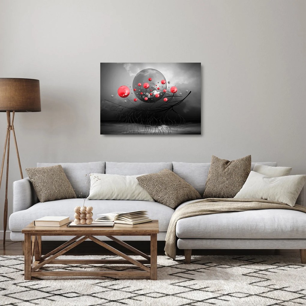 Obraz na szkle - czerwone abstrakcyjne kule (70x50 cm)