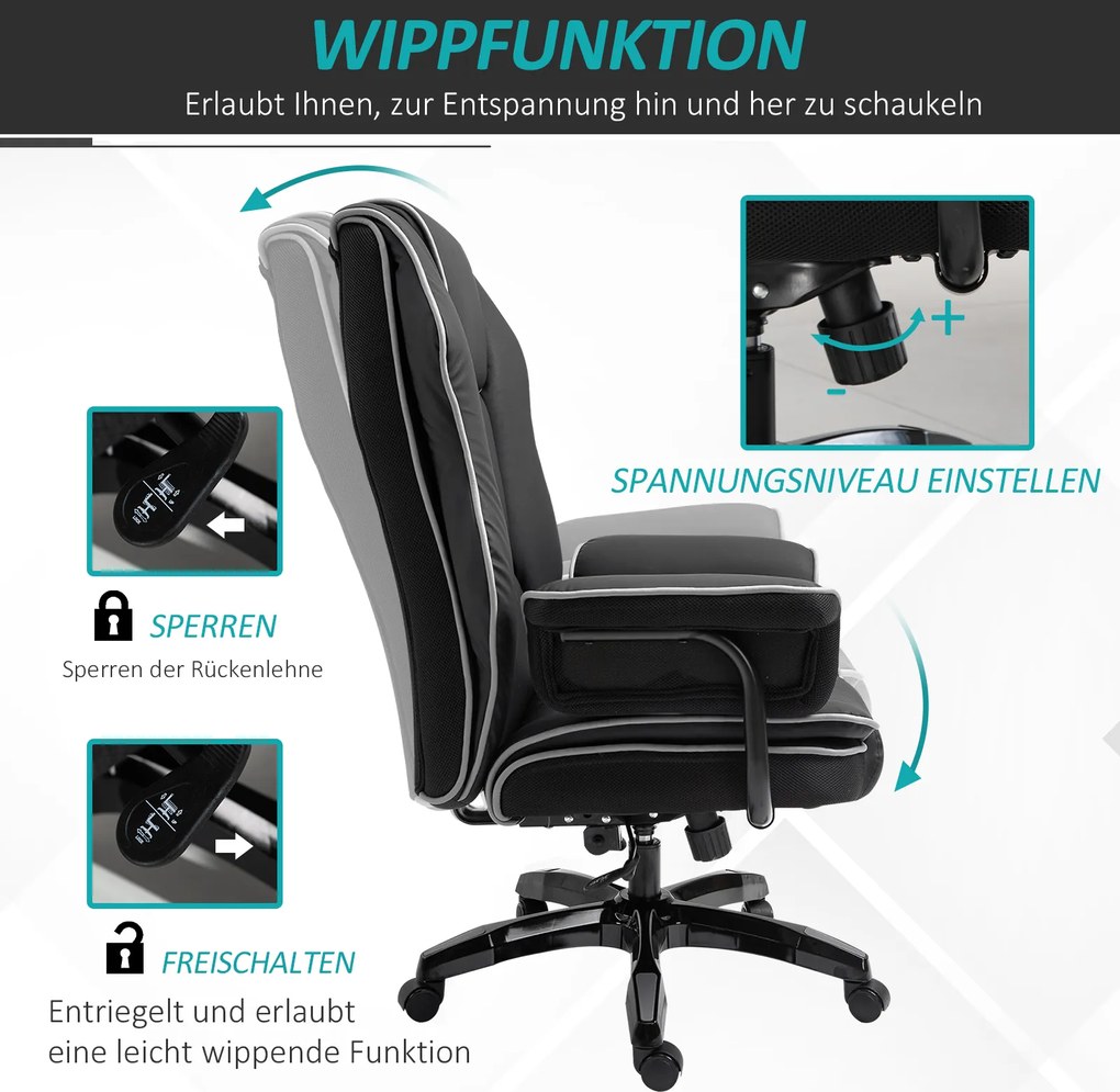 Vinsetto Ergonomiczne krzesło biurowe obrotowe z funkcją pochylania czarne wygodne | Aosom PL