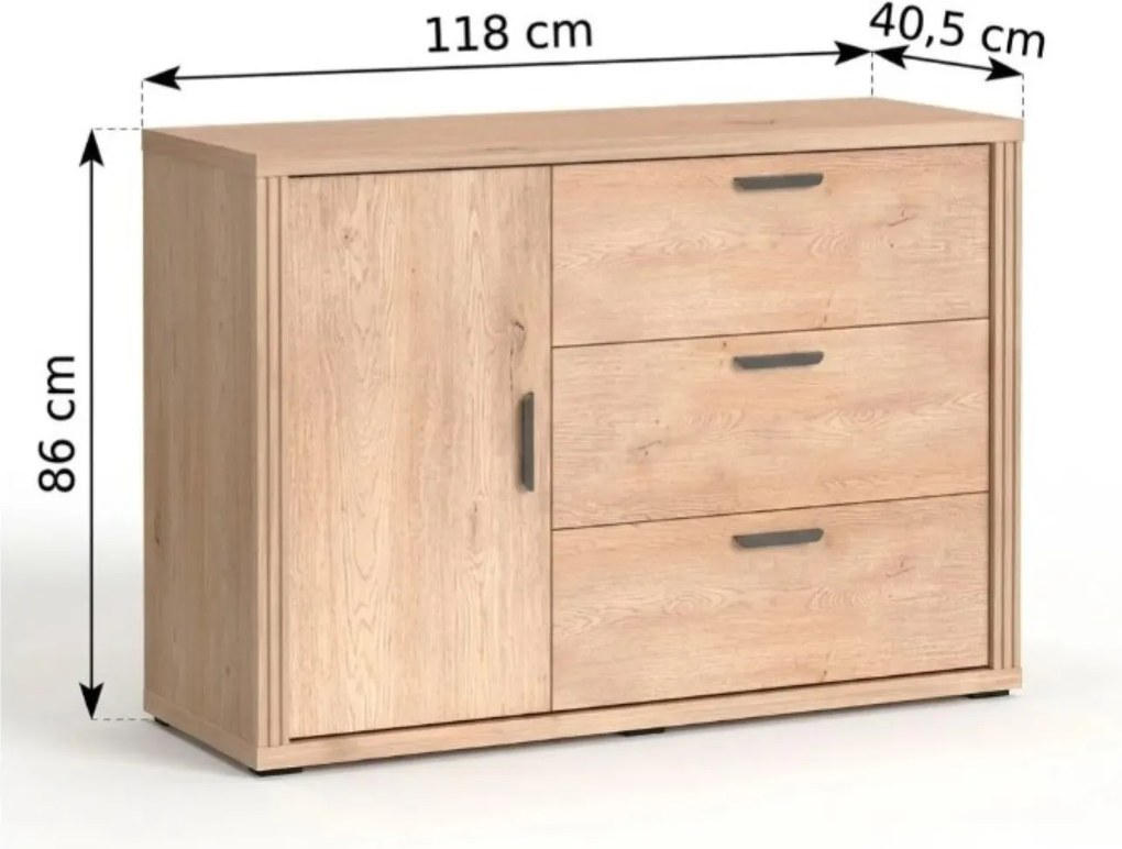 Komoda BRESSO 118 cm do Salonu Sypialni Dąb