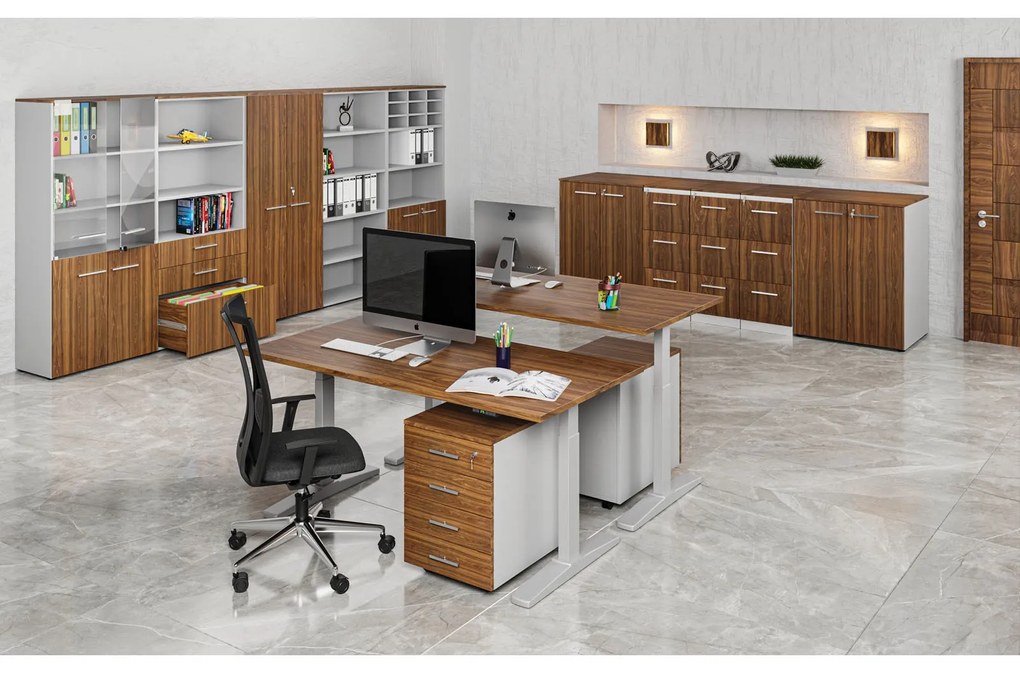 Szafa biurowa kombinowana PRIMO GRAY, drzwi na 3 poziomach, 800 x 420 x 1434 mm, szary/orzech