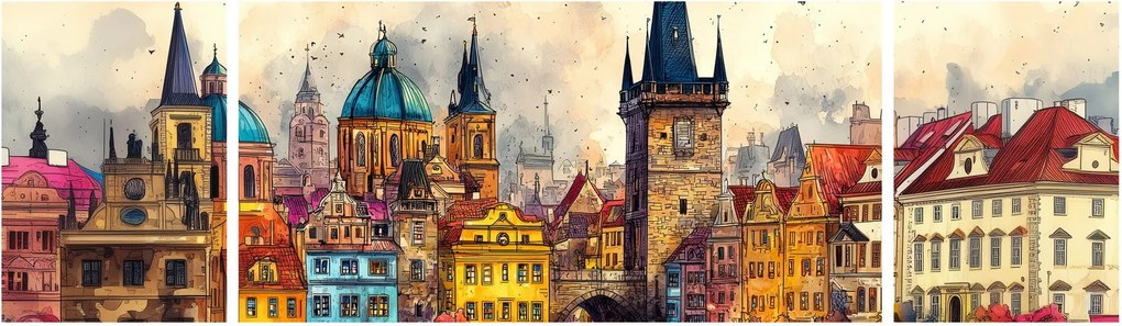 Obraz - Jesień w malowanym mieście (170x50 cm)