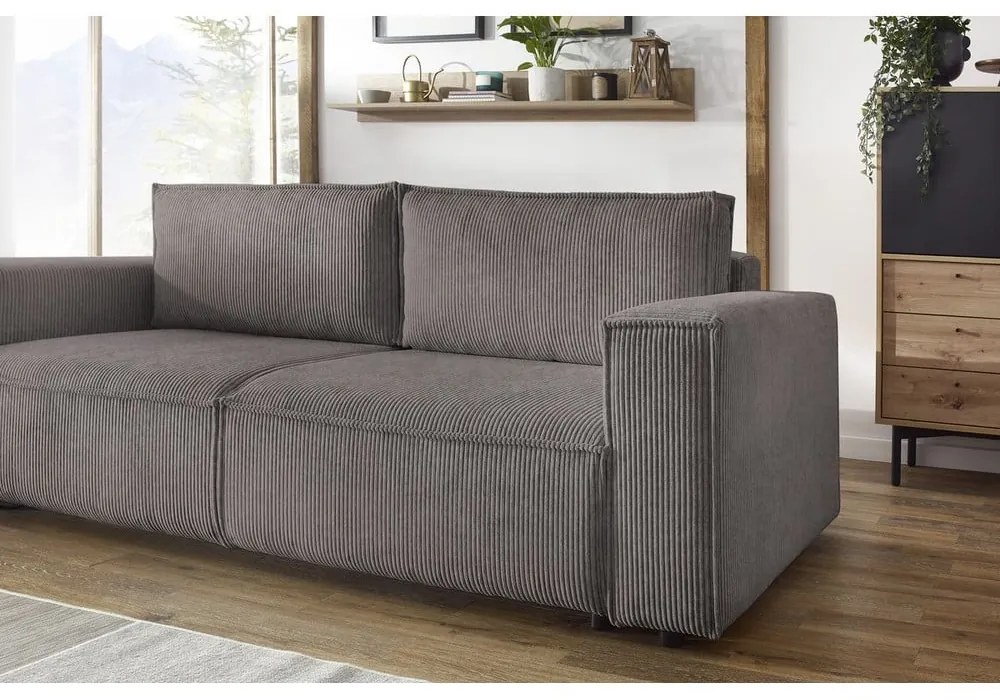 Ciemnobrązowa sztruksowa rozkładana sofa 245 cm Nihad – Bobochic Paris