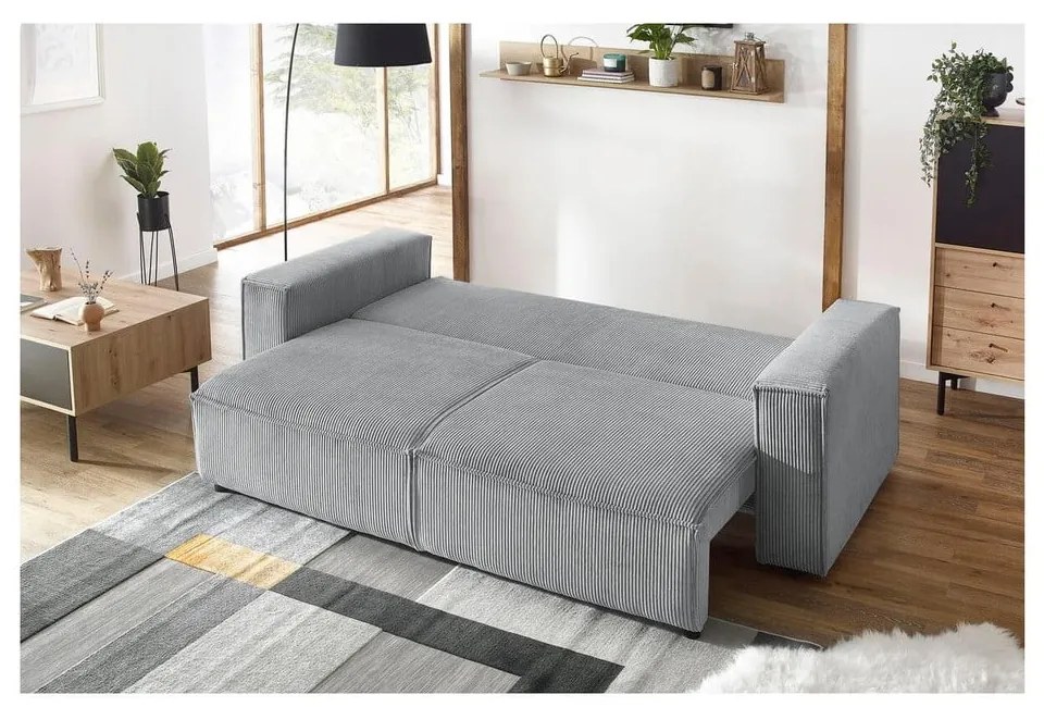 Jasnoszara sztruksowa rozkładana sofa 245 cm Nihad – Bobochic Paris