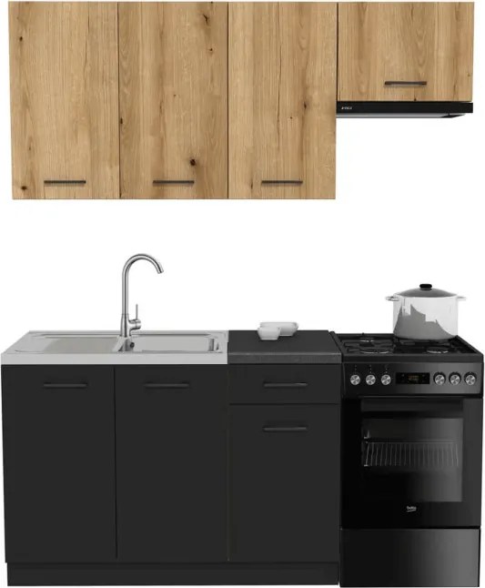 Zestaw Mebli Kuchennych MODERN 170 cm Czarny/Dąb Evoke Loftowy