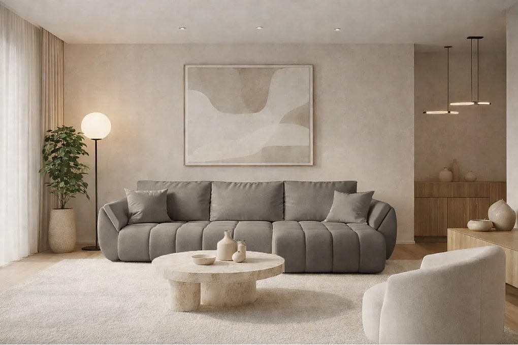 Narożnik z funkcją spania i pojemnikiem TOKYO PREMIUM, tkanina Wind, Brązowoszary, Prawy