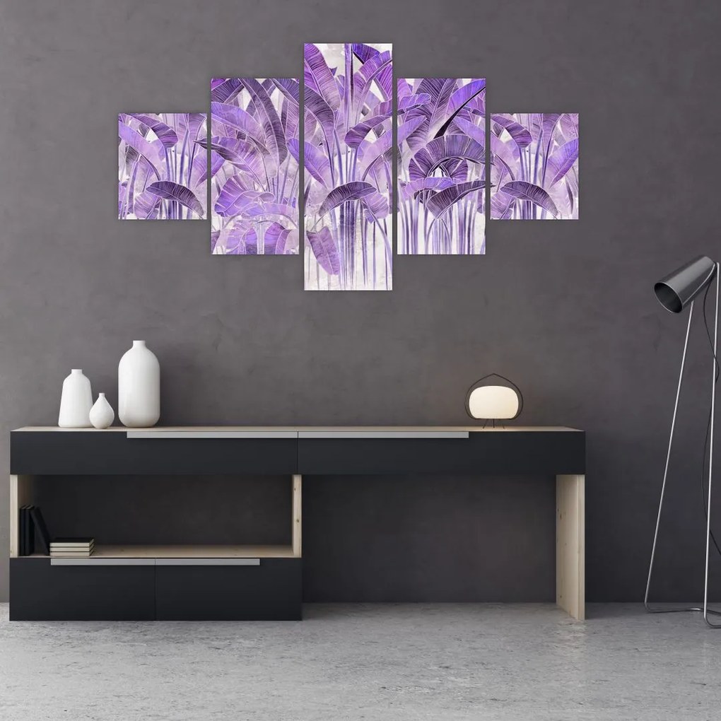 Obraz - Fioletowe liście w gipsie (125x70 cm)