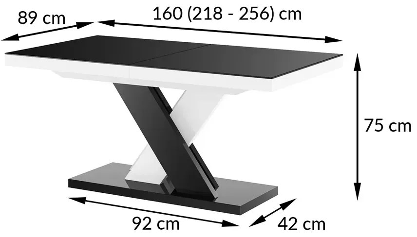 Stół rozkładany XENON LUX 160(256)x89 biały marmur venatino/czarny połysk HUBERTUS