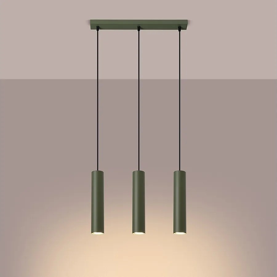 Lampa wisząca loft Toris, stal - 3 źródło światła 3000K - L.45 x H.98 cm - zielony oliwkowy