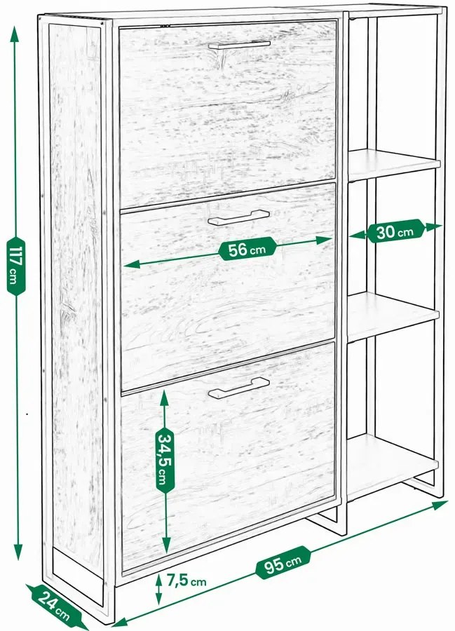 Trzydrzwiowa szafka na buty z regałem w stylu loft - Tamil 7X