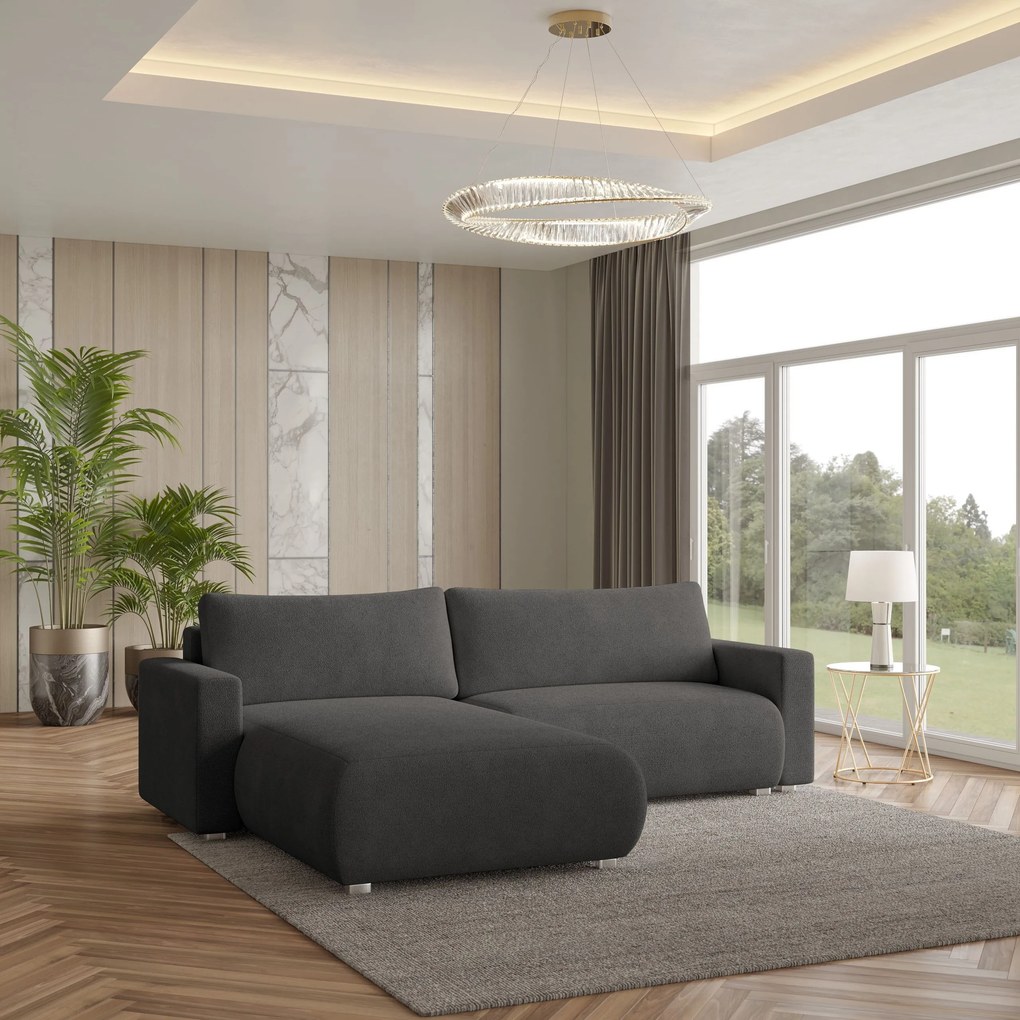 Masseno Narożnik TURIN z funkcją spania i pojemnikiem na pościel Narozniki L, Rozkładana sofa - Szary, NOW OR NEVER 92