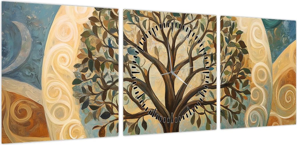 Obraz – Drzewo życia i spirale (z zegarem) (90x30 cm)