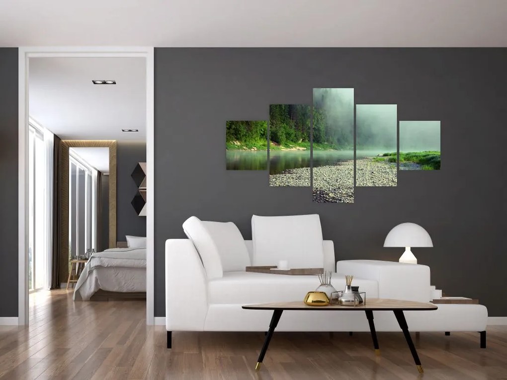 Obraz - rzeka przy lesie (125x70 cm)