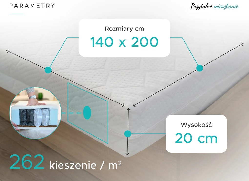 Materac kokosowy COCO MAXI 20 cm 140 x 200 cm Ochrona materaca: W TYM ochraniacz na materac