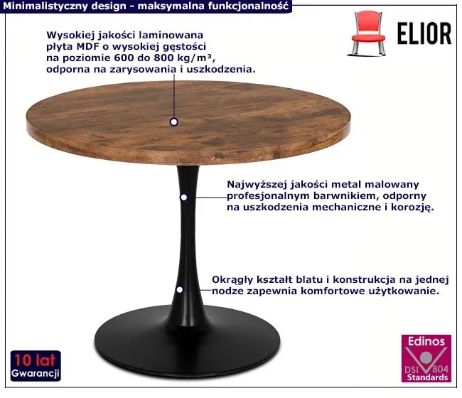 Nowoczesny okrągły stół dąb rustykalny H5-D91