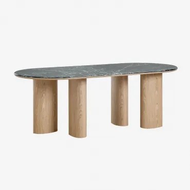 Owalny Stół Jadalniany 220x100 Cm Z Mdf I Marmuru Dayana Zielony Marmur Udaipur - Sklum