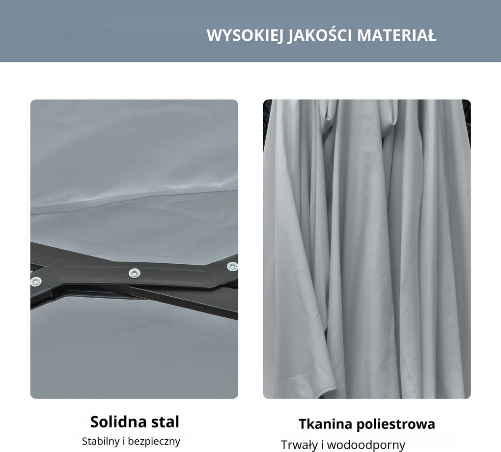 Outsunny Parasol z Oświetleniem LED Solar 4,5m, Podwójny Parasol Ogrodowy, Markiz, Tarasowy Okrągły Jasnoszary+Czarny