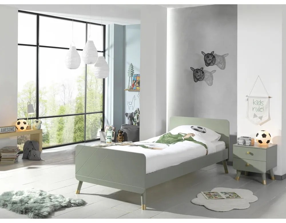 Oliwkowe łóżko dziecięce z drewna sosnowego Vipack Billy, 90x200 cm