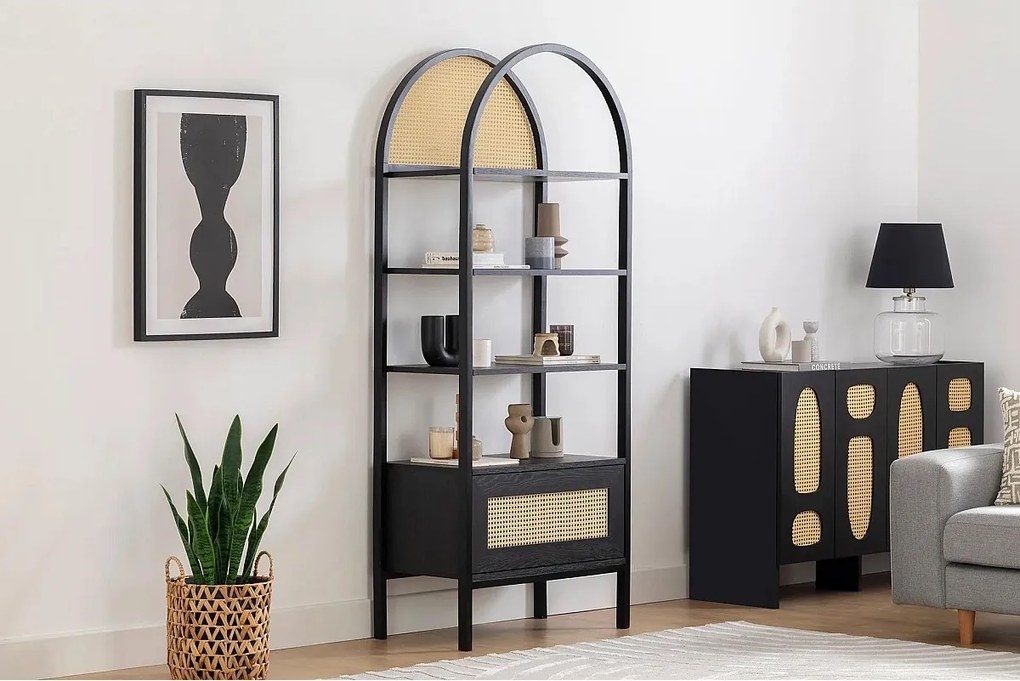 Regał na książki – 76 cm x 185 cm x 40 cm – Czarny – Płyta wiórowa