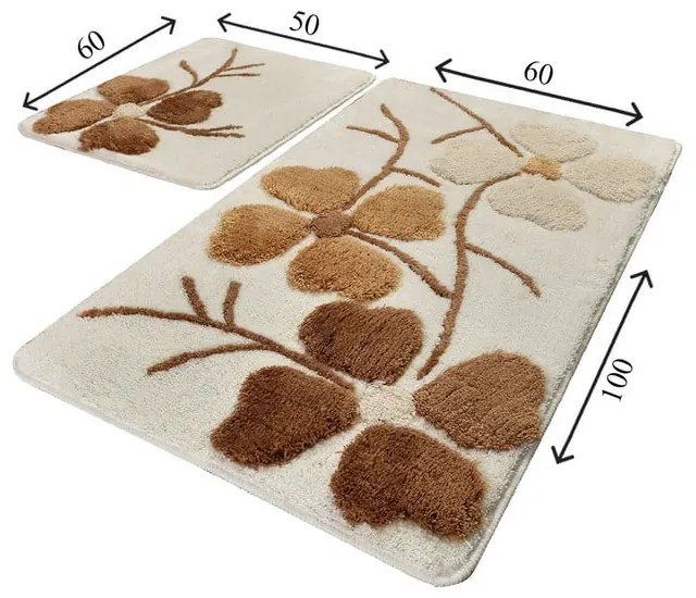 Brązowo-kremowe dywaniki łazienkowe zestaw 2 szt. 60x100 cm Kırcicegi – Foutastic