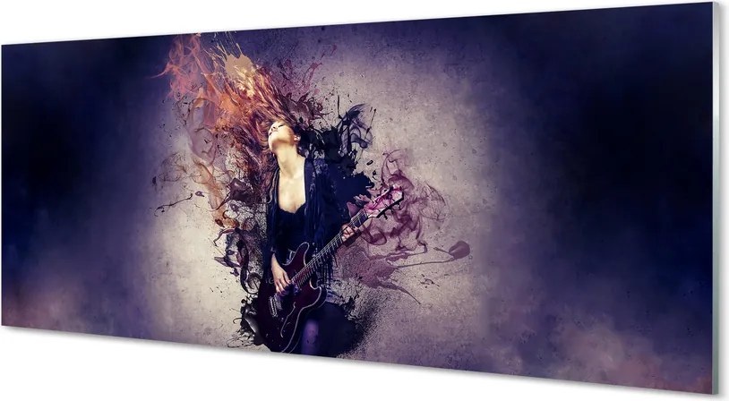 Panel szklany do Kuchni Kobieta Grająca na Gitarze