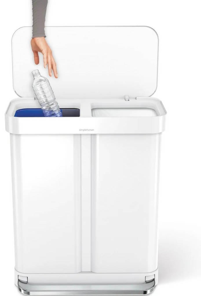 Simplehuman Kosz na śmieci z pedałem do segregacjiodpadów 58 l, biały
