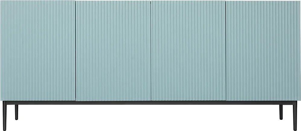 Komoda Nicole 200 cm czterodrzwiowa z ryflowanym frontem - szałwia / czarne nóżki - Limitowana oferta