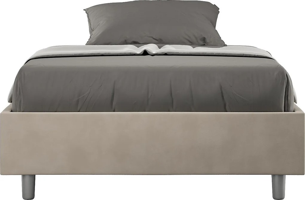 Łóżko wyposażone w stelaż z listwami tapicerowane 140x200 microfibra piaskowy Azelia