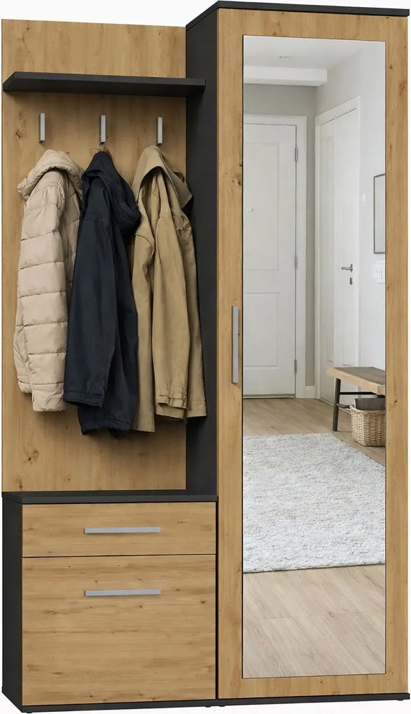 Garderoba Do Przedpokoju Antracyt + Dąb Artisan W7-F18