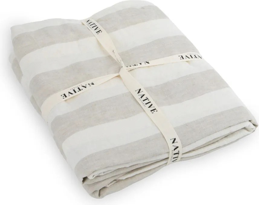Jasnoszaro-kremowa lniana pościel jednoosobowa 135x200 cm Natural Stripes – Native Natural