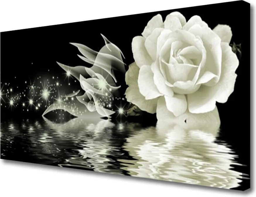 Obraz na płótnie Czerwona Róża w Kroplach Deszczu