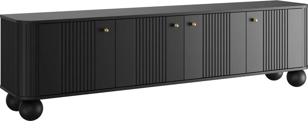 Szafka RTV Vesper 4D 187 cm - czarny / złote uchwyty / nogi kule