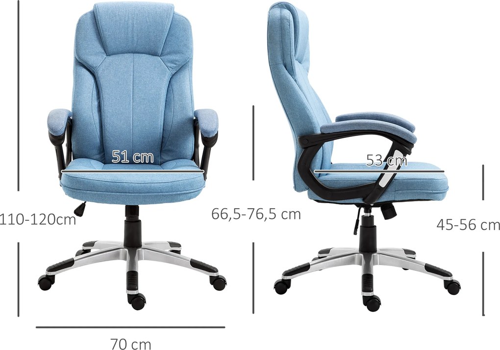 Vinsetto Krzesło biurowe z regulacją wysokości krzesło komputerowe krzesło obrotowe funkcja przechylania jasnoniebieska tkanina