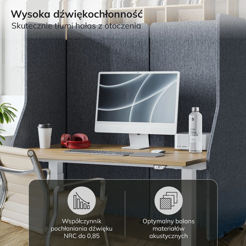 Parawan akustyczny, ścianka biurowa Carbon Fog, 240/145 cm: SADIE