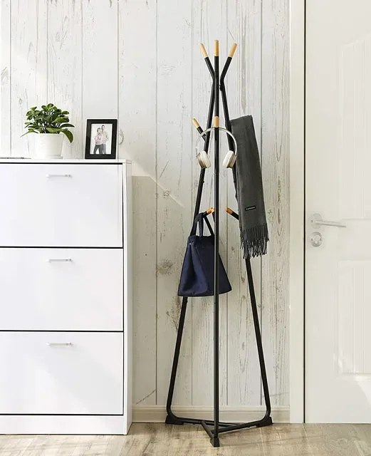 Czarny metalowy wieszak stojący do przedpokoju D9-N09