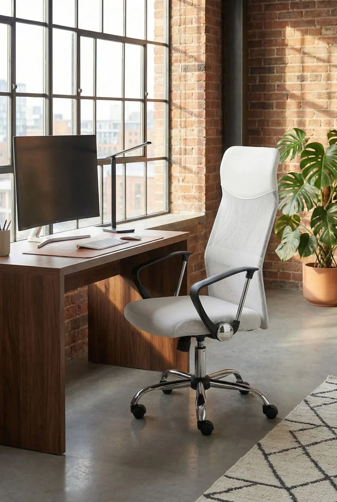 Biały obrotowy fotel biurowy do komputera E1-G36