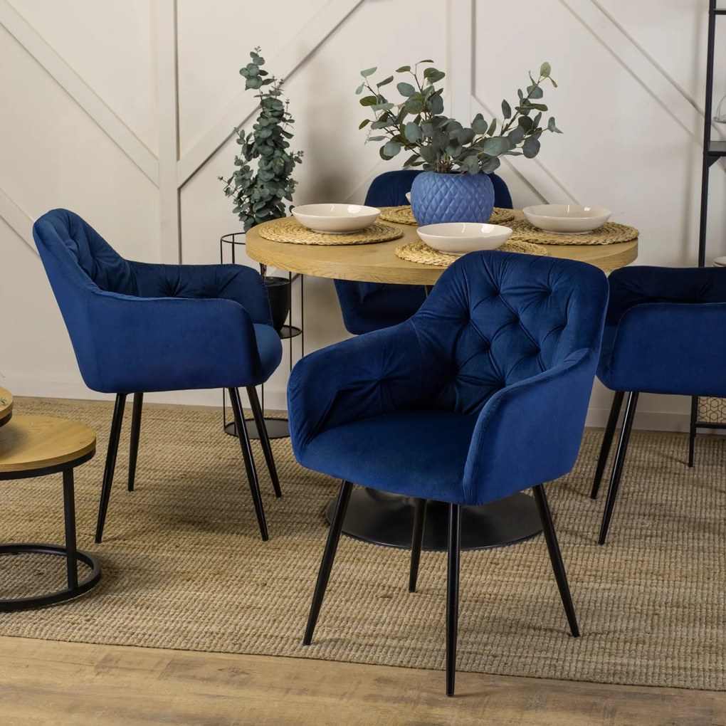 Krzesło Tapicerowane do Salonu VIKI Granatowe Welurowe Nowoczesne Loft