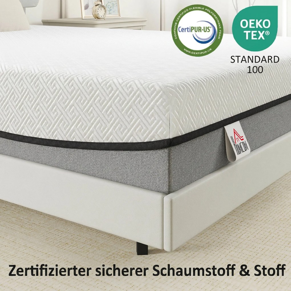 HOMCOM Materac 140x200cm H3 średnio-twardy, wys. 20 cm, ergonomiczny, oddychający z pianki memory z żelem, OEKO-TEX &amp; CertiPUR-US | Aosom PL